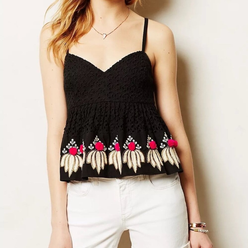 Anthropologie crop Catarina eyelet pom-pom top by Laifsdottir size Small